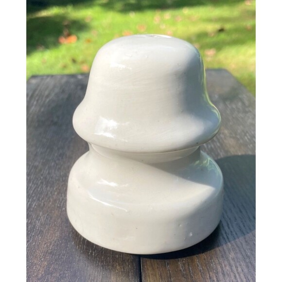 Vintage Westinghouse White Porcelain Spool Insulator "W" Logo w/ Wooden Post - Picture 1 of 8